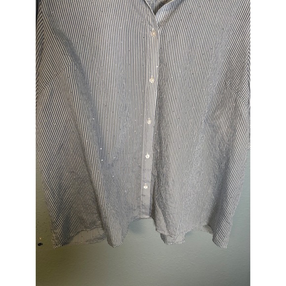 Torrid Rhinestone Button Up Stripe Top Blue Puff Sleeve Size 2X - Picture 6 of 11